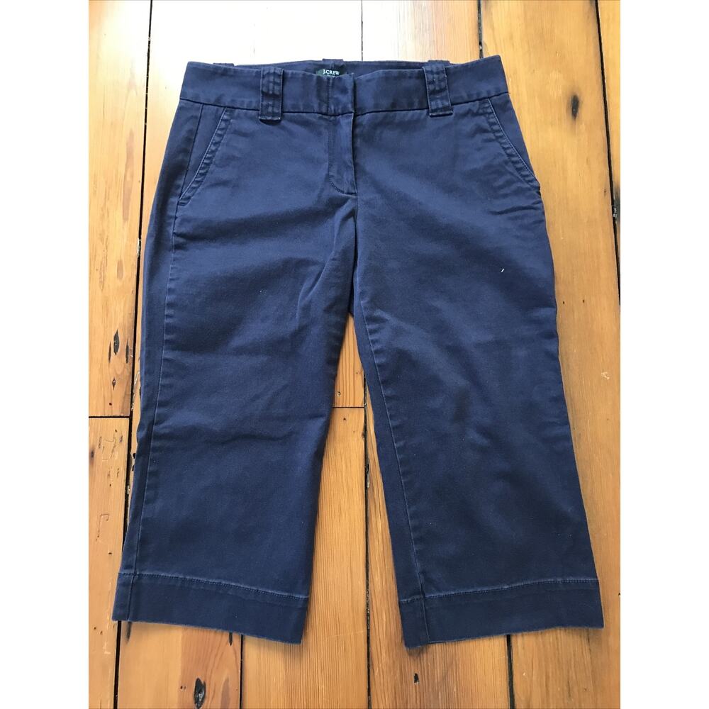 J Crew Stretch Favorite Fit Navy Blue Flat Front Clam Diggers Capri Pants 2 31"